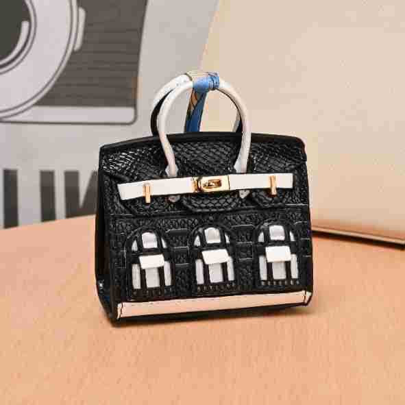 Leather Bag Charm Mini Birkin Black