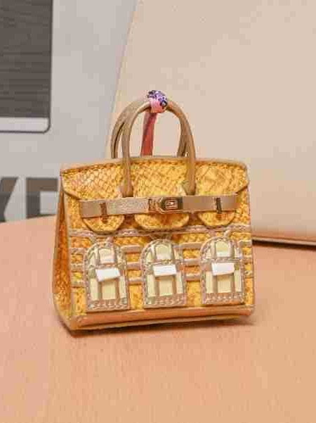 Leather Bag Charm Mini Birkin Orange