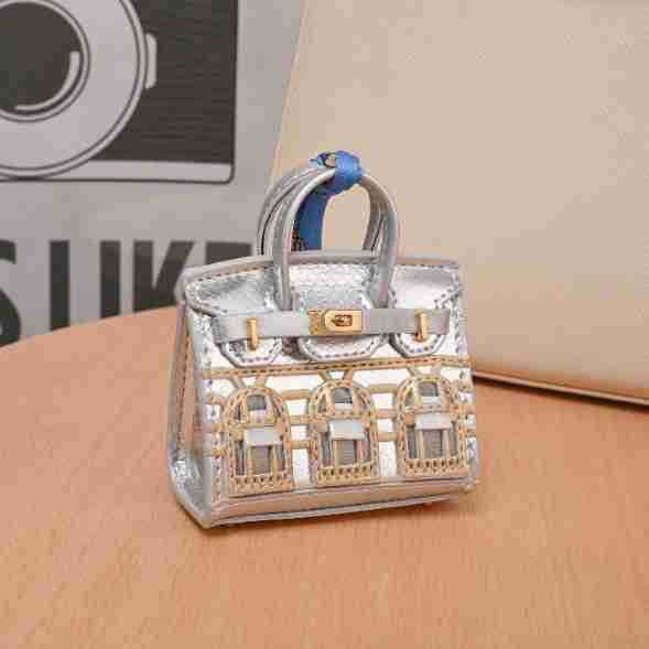 Leather Bag Charm Mini Birkin Silver