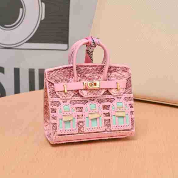 Leather Bag Charm Mini Birkin Pink