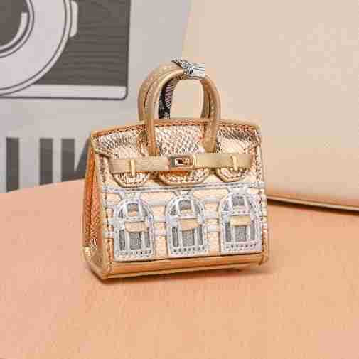 Leather Bag Charm Mini Birkin Golden