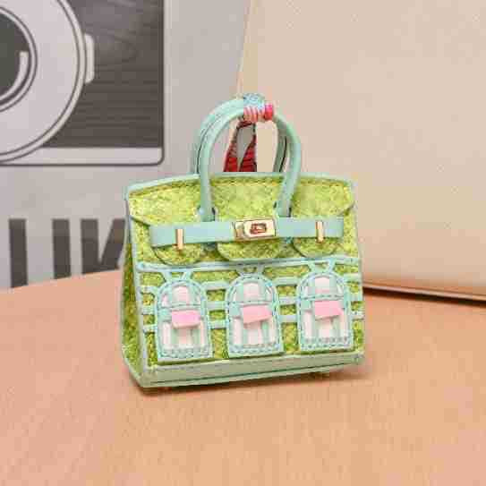 Leather Bag Charm Mini Birkin Green