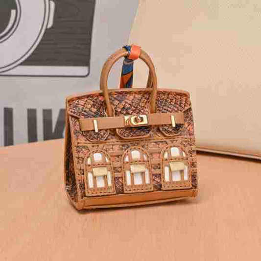 Leather Bag Charm Mini Birkin Brown