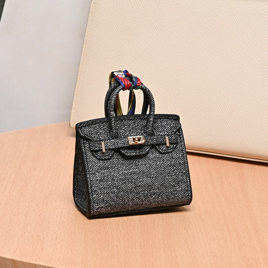 Denim Bag Charm Mini Birkin Black