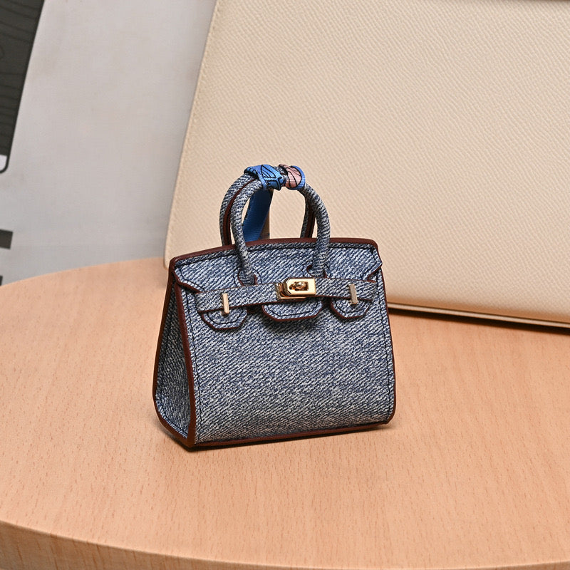 Denim Bag Charm Mini Birkin Blue