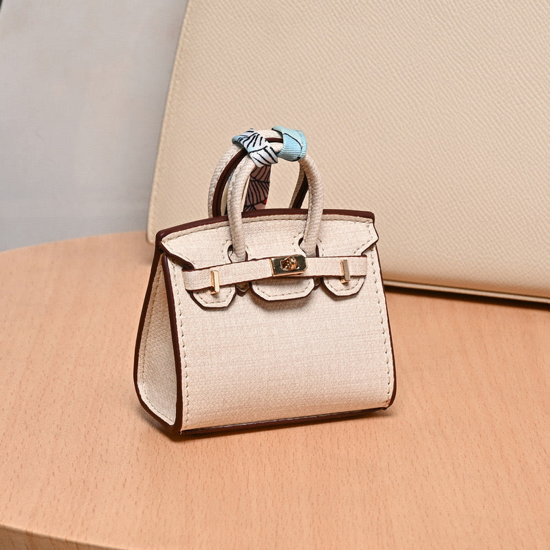 Denim Bag Charm Mini Birkin Beige