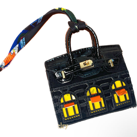 Satin Bag Charm Mini Birkin Black