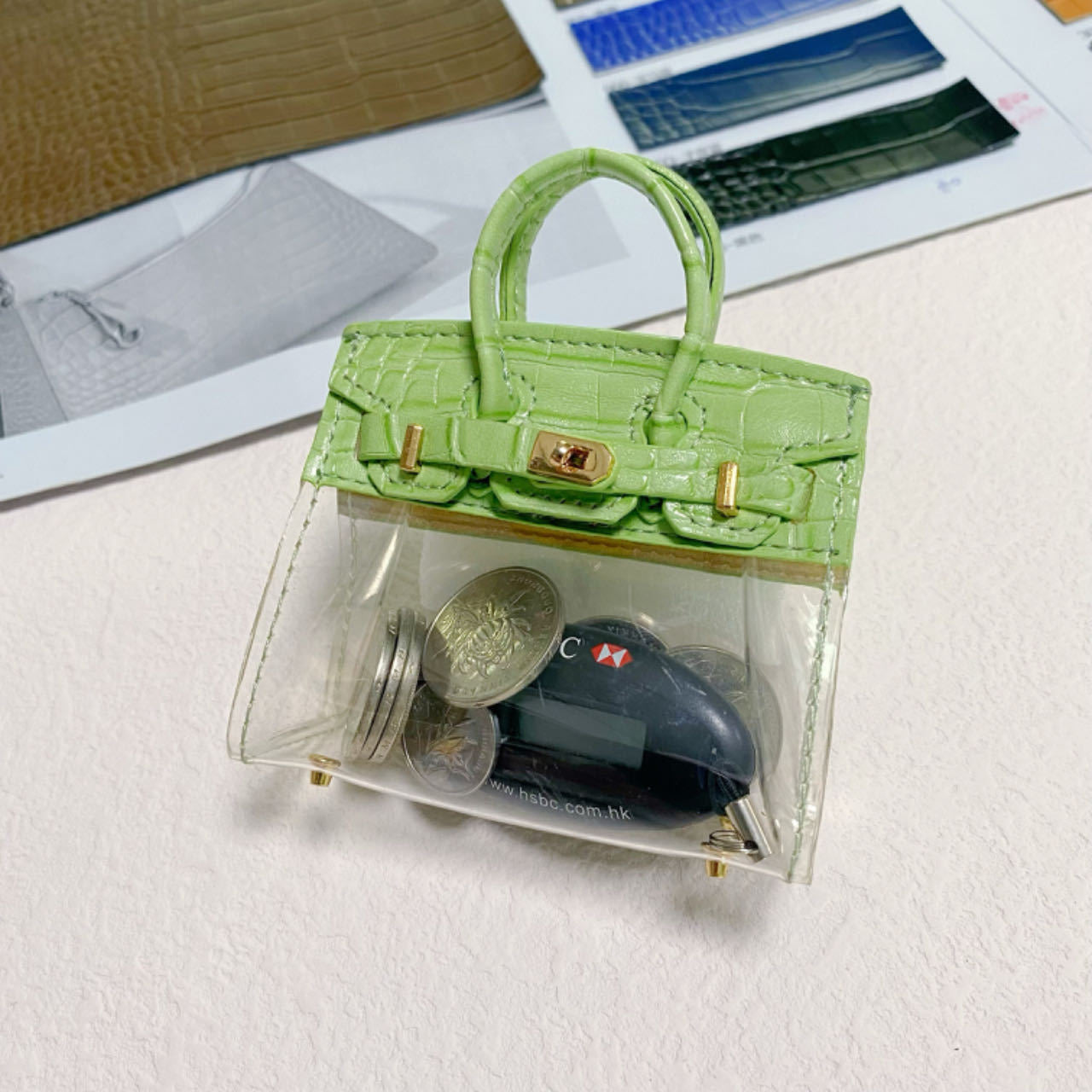 Clear Bag Charm Mini Birkin Green