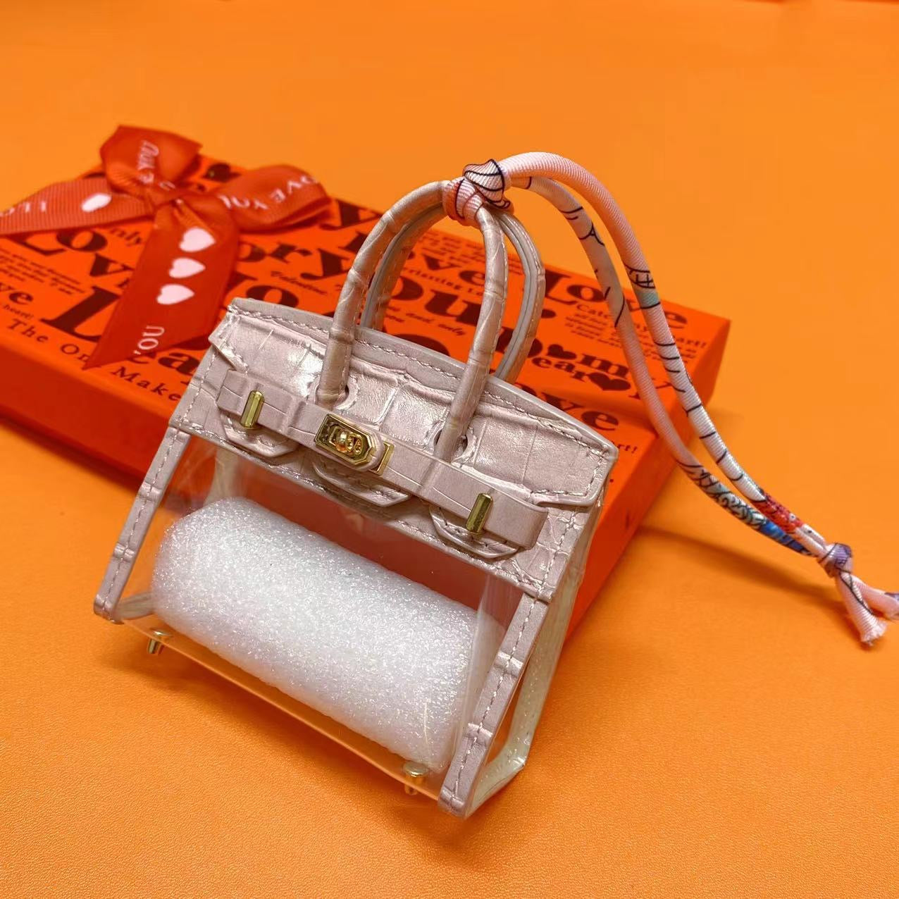 Clear Bag Charm Mini Birkin Pink