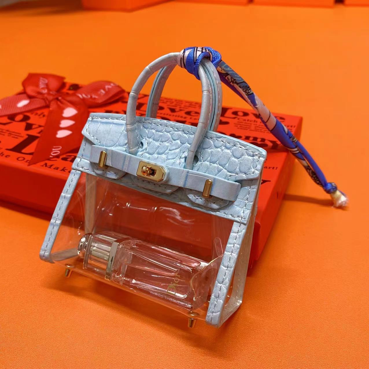 Clear Bag Charm Mini Birkin Sky Blue