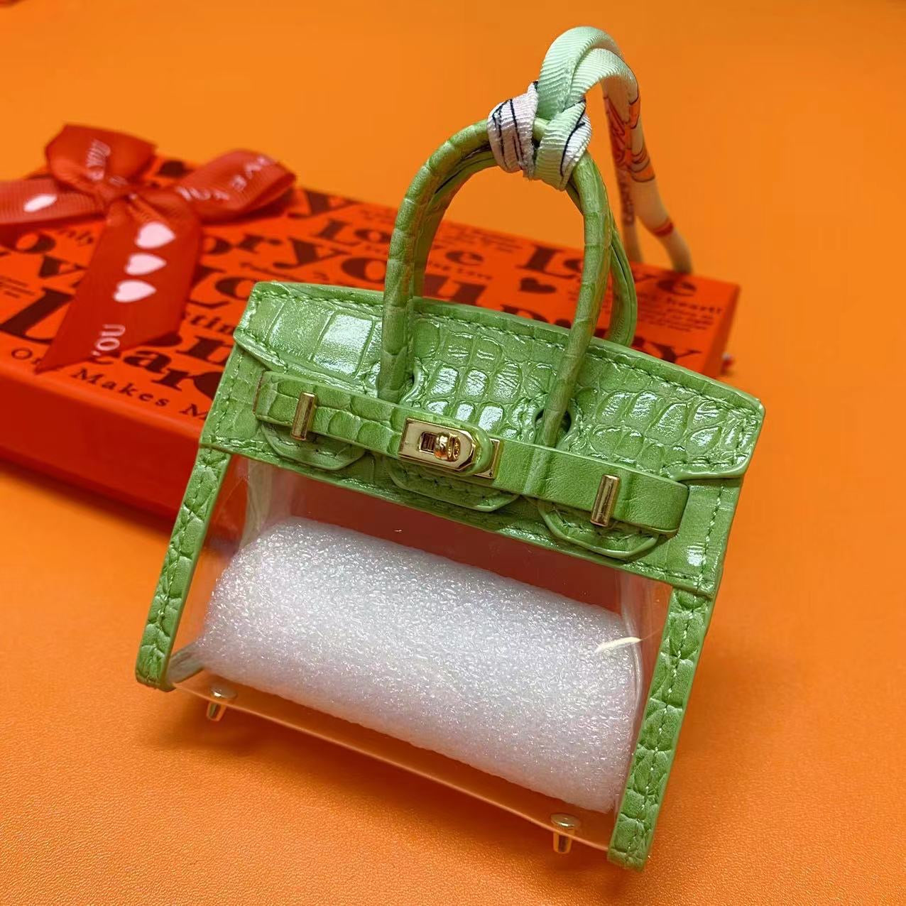 Clear Bag Charm Mini Birkin Green